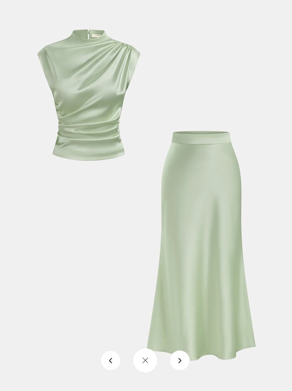 NWT Commense Satin Ruched Top & Midi Skirt Set Sz S